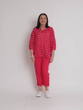 French Rose Spot Print Blouse - Red/White rc&co