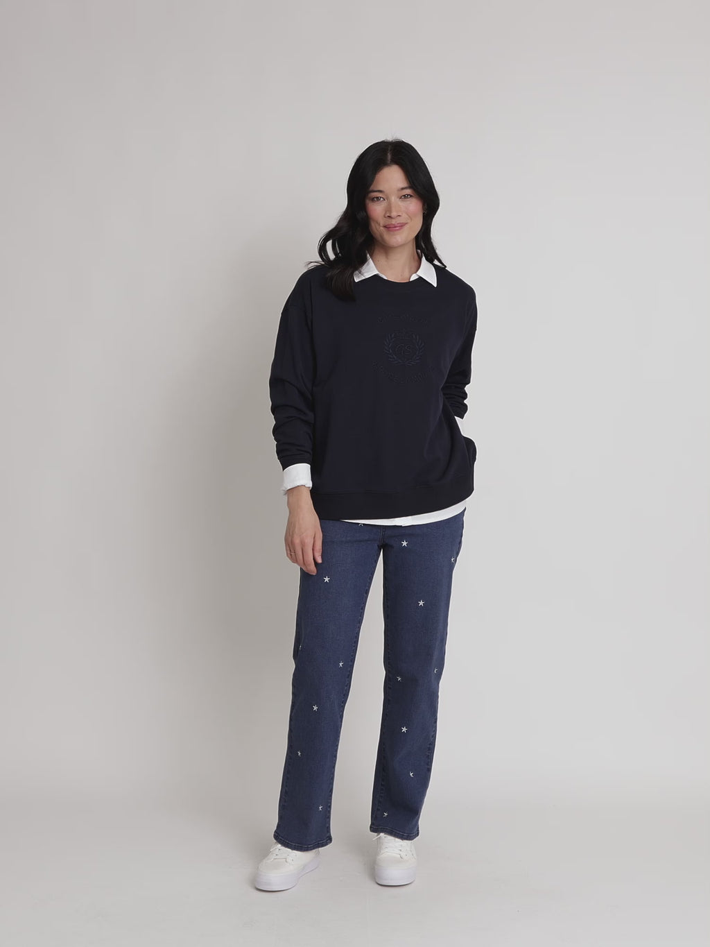 Hollywood Embroidered Star Straight Leg Jean - Denim rc&co