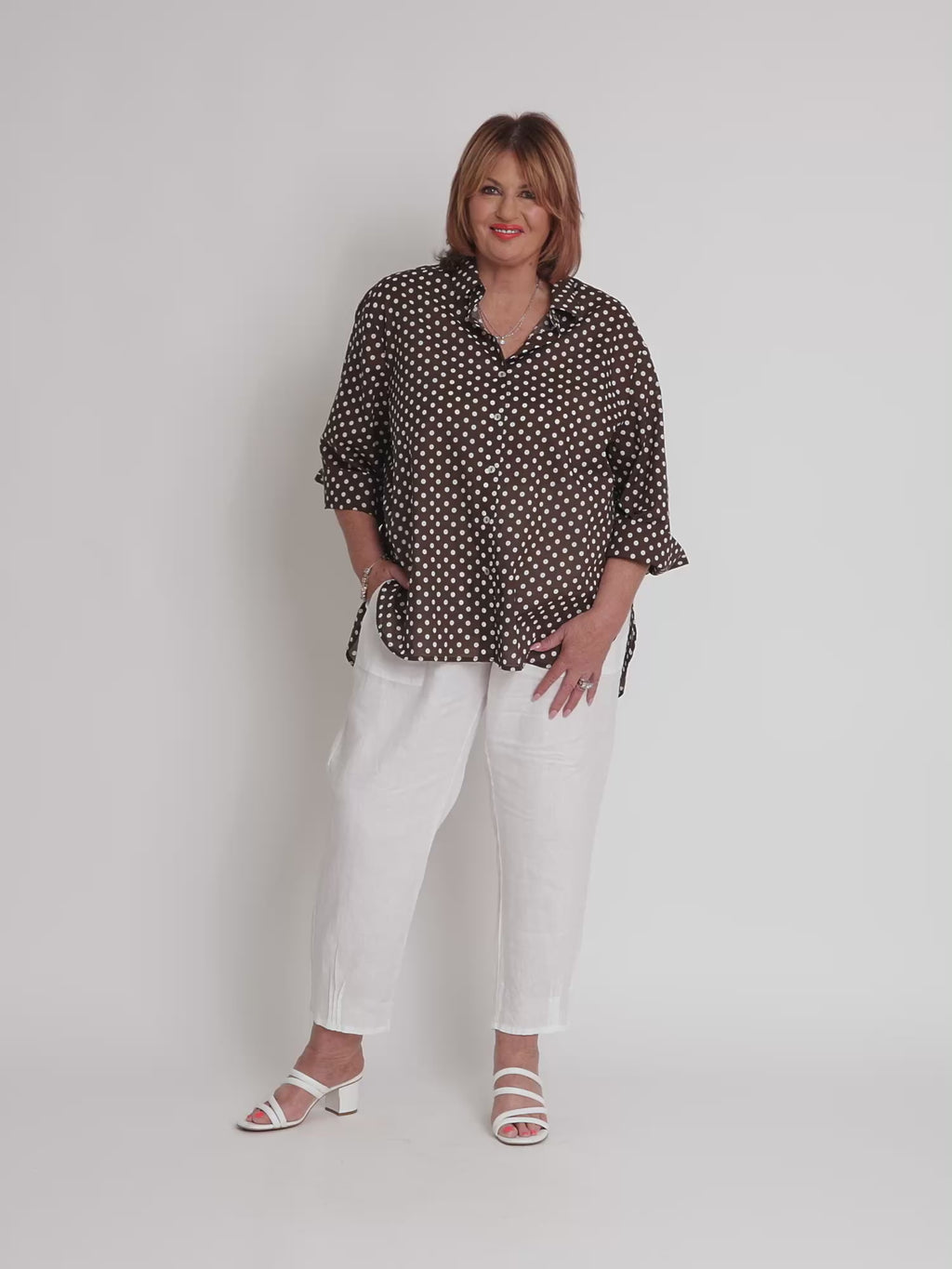 Get Spotty Print Sheer Shirt - Koko White rc&co