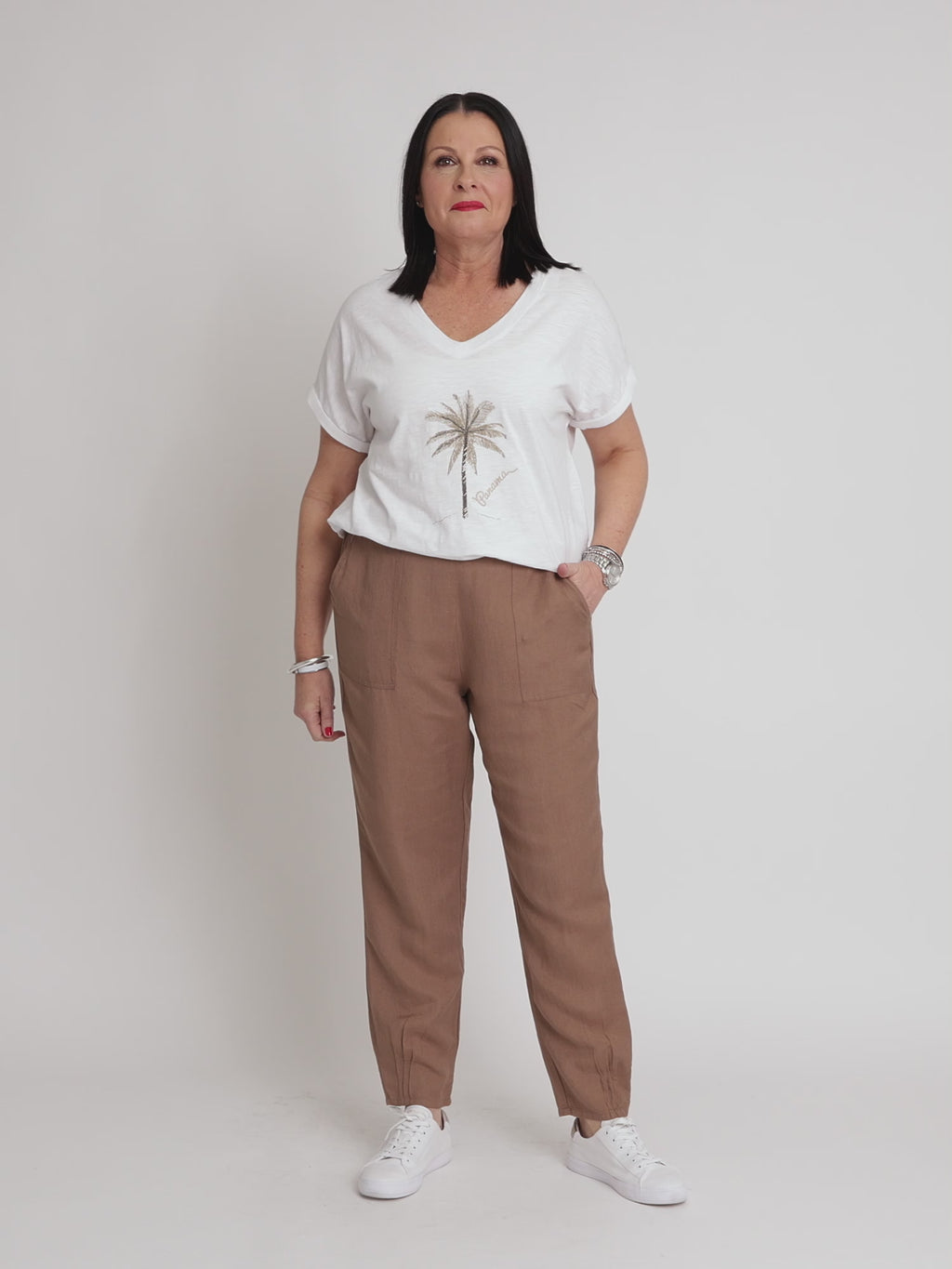 Beaded Coconut Palm Print Tee - White/Natural RC&CO