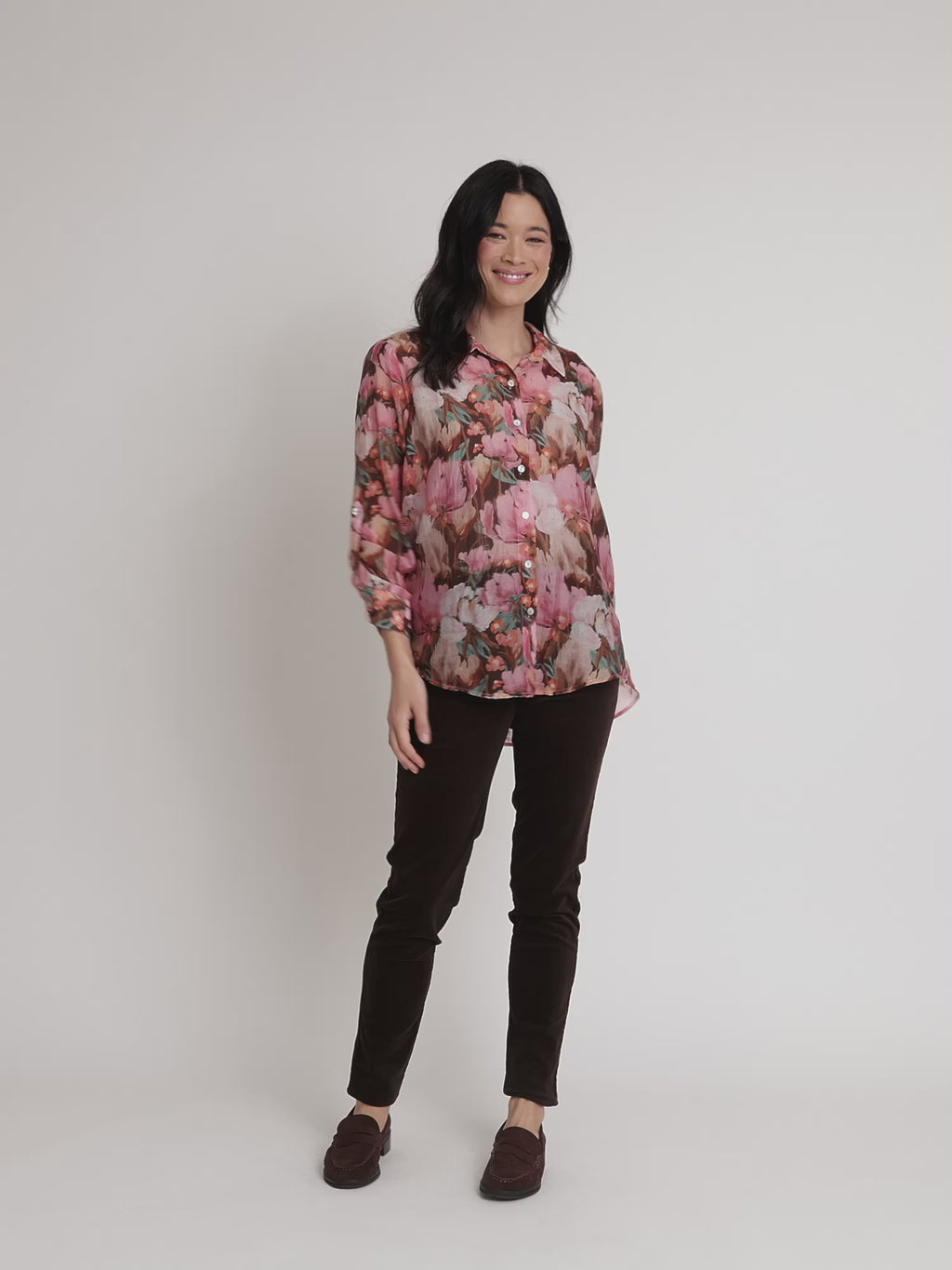 Dakota Floral Print Sheer Shirt - Blush Multi rc&co