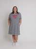 Red Bow Stripe Print Dress - Navy/White