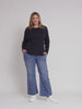 Crew Neck Cotton Rib Long Sleeve Top - Navy