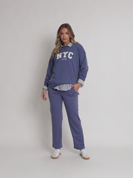 The NYC Embroidered Sweatshirt - Denim Blue rc&co