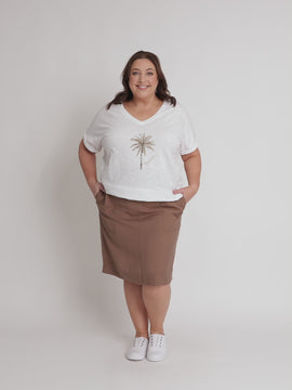 Stitch Hem Detail  Skirt - Nutmeg RC&CO