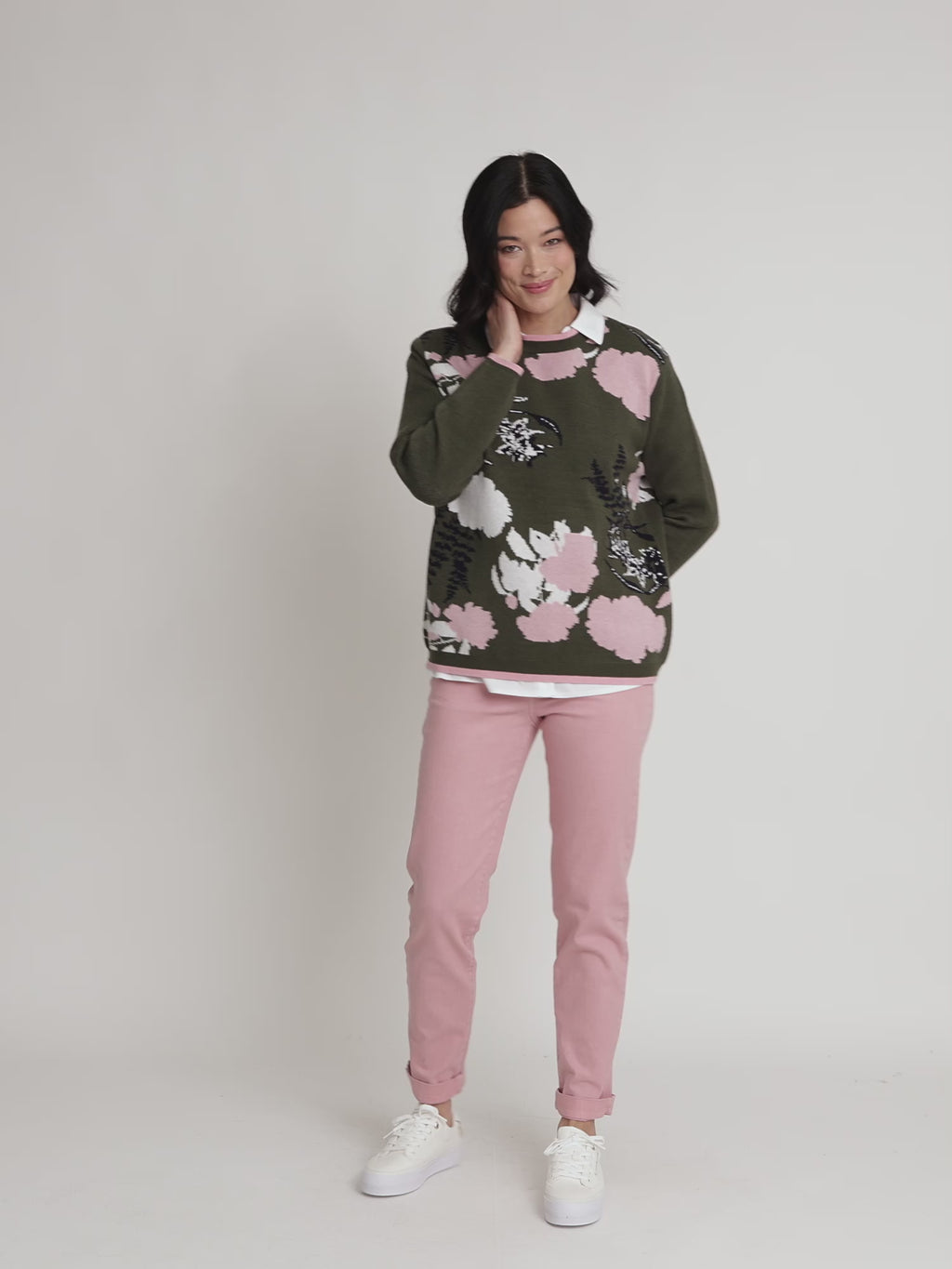 Colorado Floral Print Knit Jumper - Khaki Multi rc&co