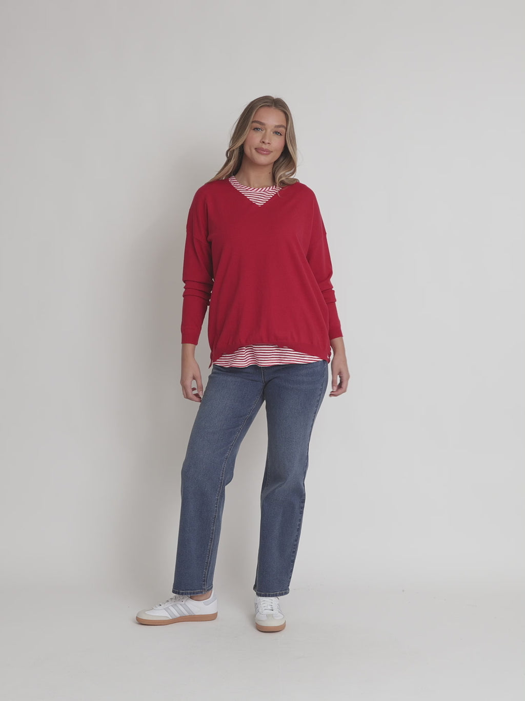 Double Take 2 in 1 Stripe Top  - Red/White