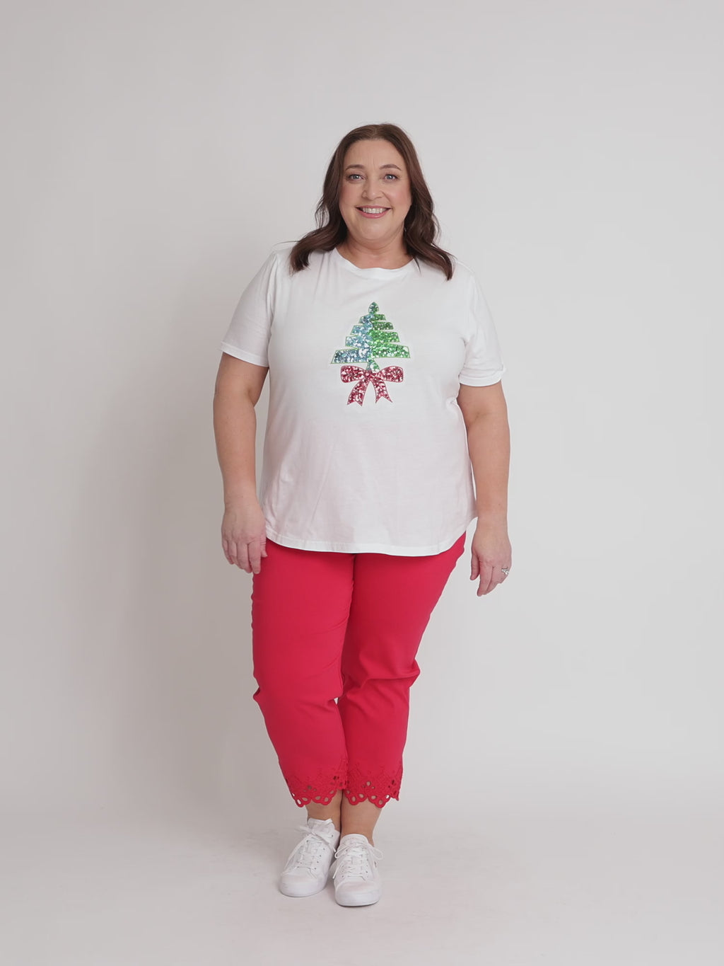 Sequin Xmas Tree Tee - White Multi rc&co