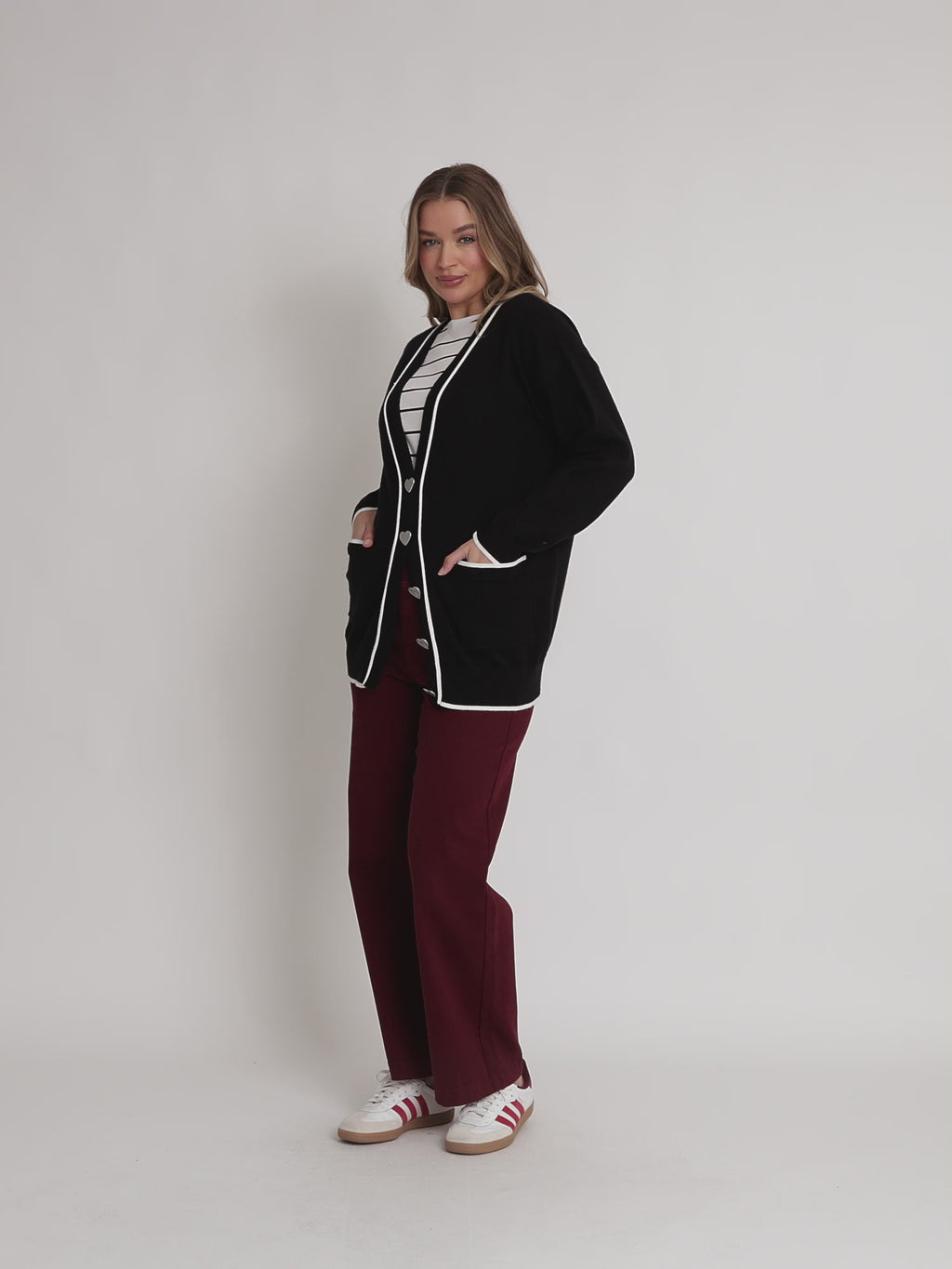 Slalom Heart Button Cardigan - Black rc&co