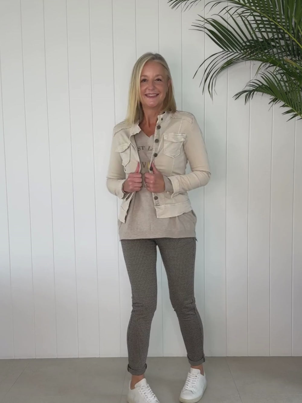Military Style Denim Jacket - Natural