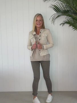 Military Style Denim Jacket - Natural