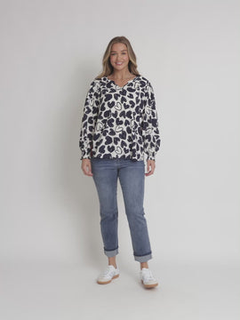 Luna Heart Print Top - Navy/Ivory rc&co