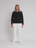 Crew Neck Cotton Rib Long Sleeve Top - Black