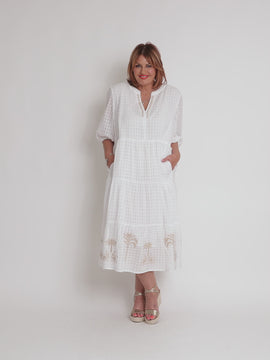 Mykonos Embroidered Dress - White/Gold RC&CO