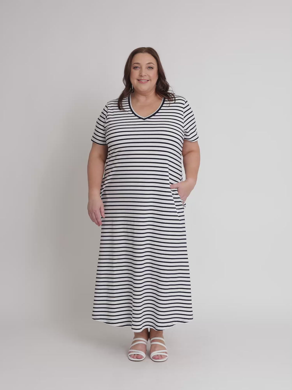 Gemma Stripe Print Dress - Navy/White rc&co