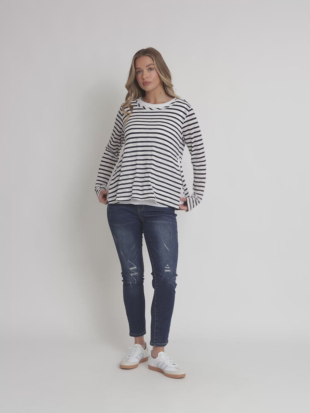The Duo Stripe Print 2 in 1 Top - Navy/Ivory rc&co