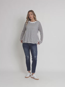 The Duo Stripe Print 2 in 1 Top - Navy/Ivory rc&co