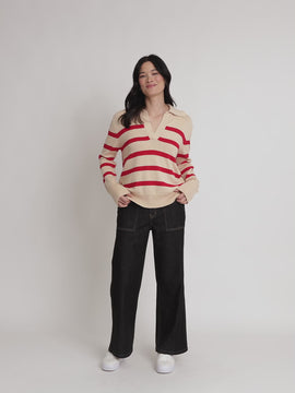 Montrose Stripe Print Knit - Natural Red rc&co