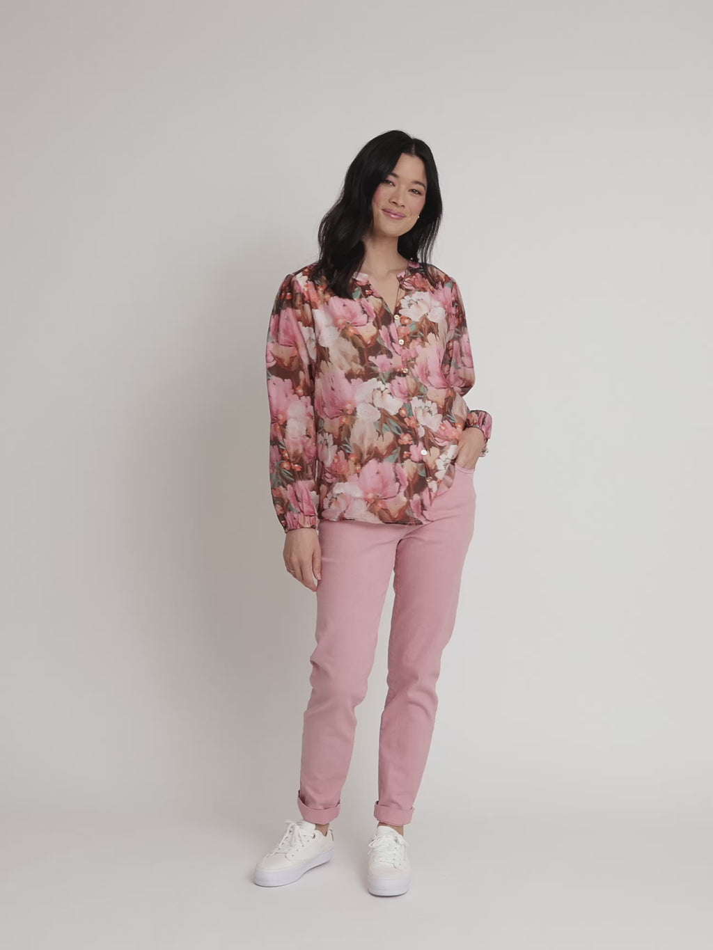 Dakota Floral Print Sheer Top - Blush Multi rc&co