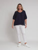 Lino V Neck Top - Navy