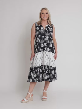 Palm Springs Floral Print Dress - Navy/White rc&co