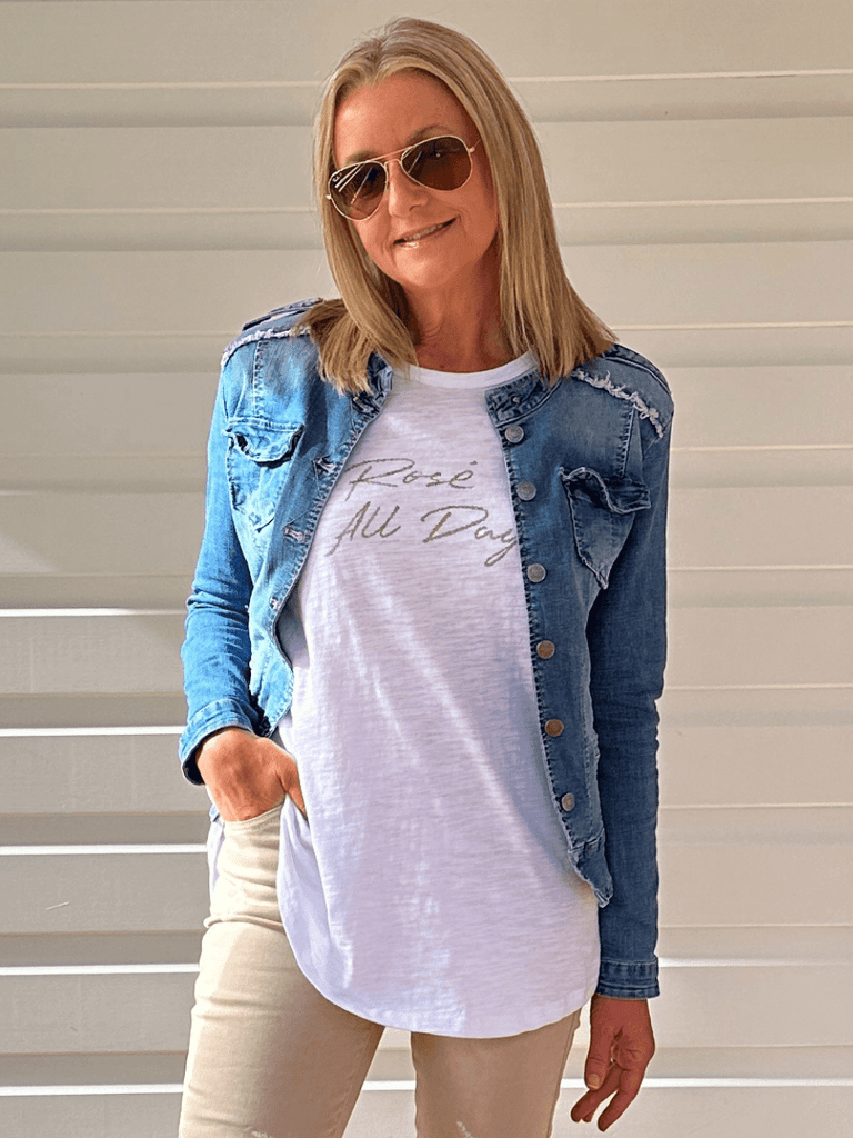 Rose All Day Long Sleeve Top - White - RC & Co