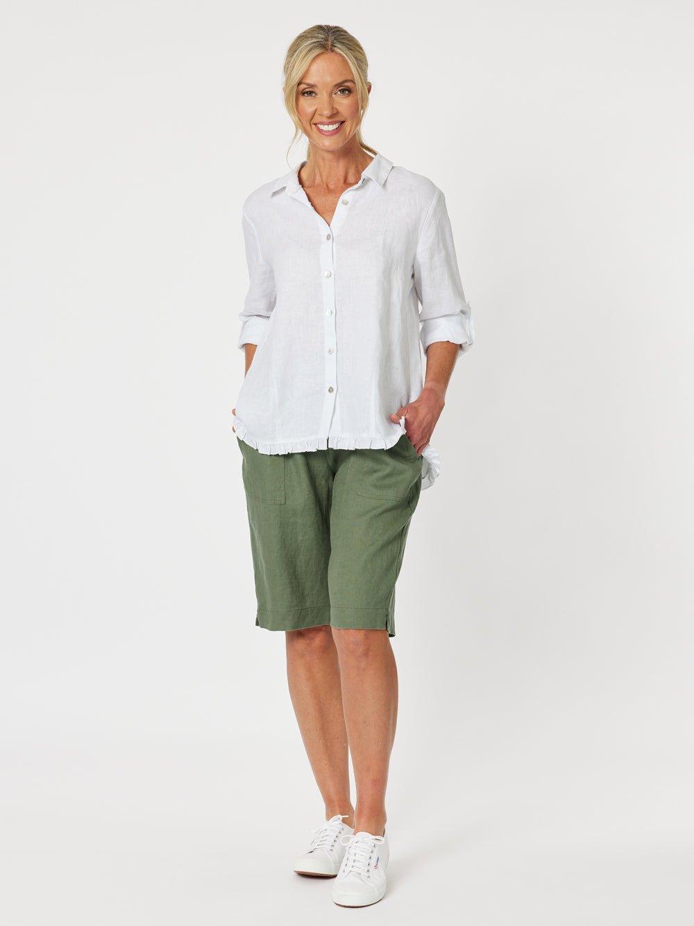 Ruffle Hem Linen Shirt - White – RC & Co