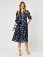 Sorrento Spot Print Button Dress - Navy/White