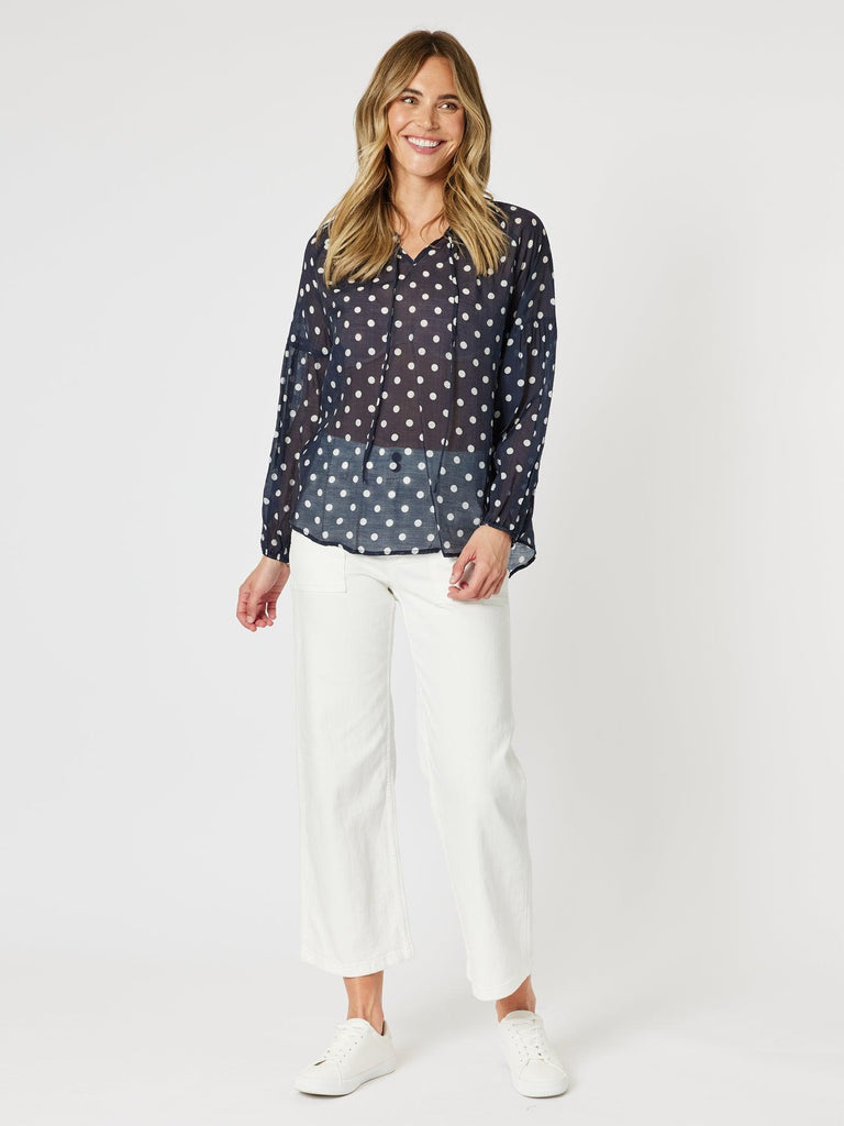 Sorrento Spot Sheer Blouse - Navy/White - RC & Co