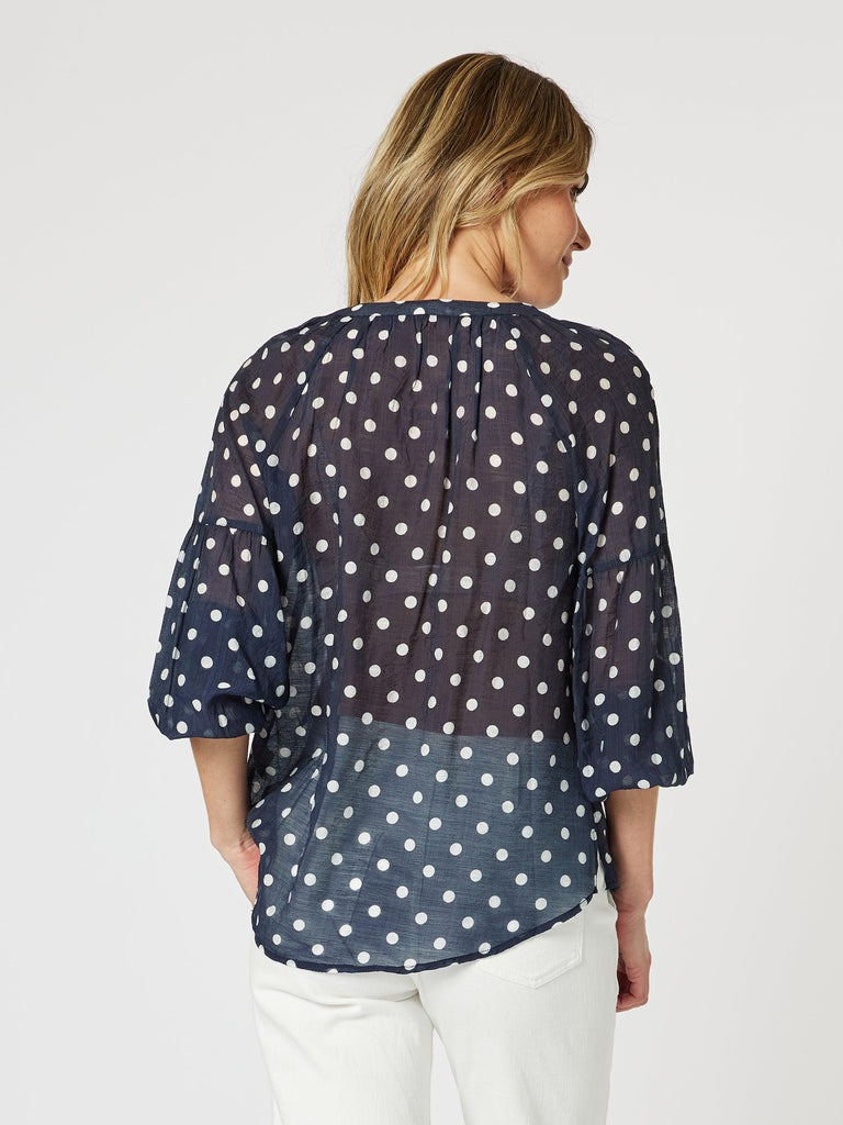 Sorrento Spot Sheer Blouse - Navy/White - RC & Co