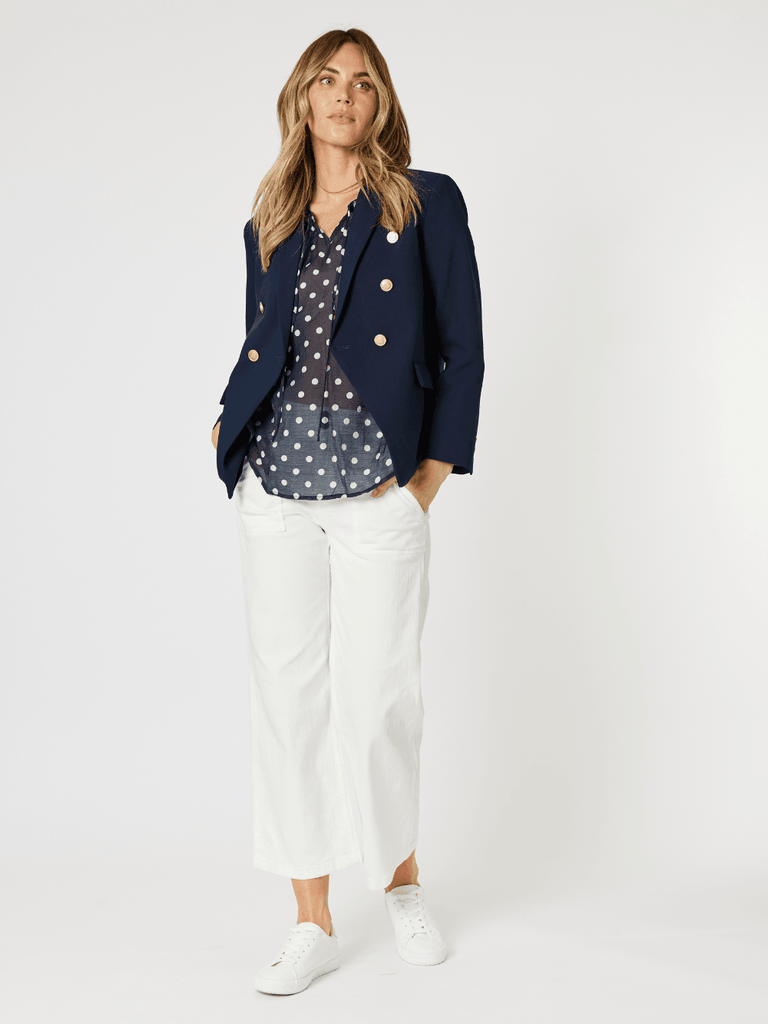 Sorrento Spot Sheer Blouse - Navy/White - RC & Co