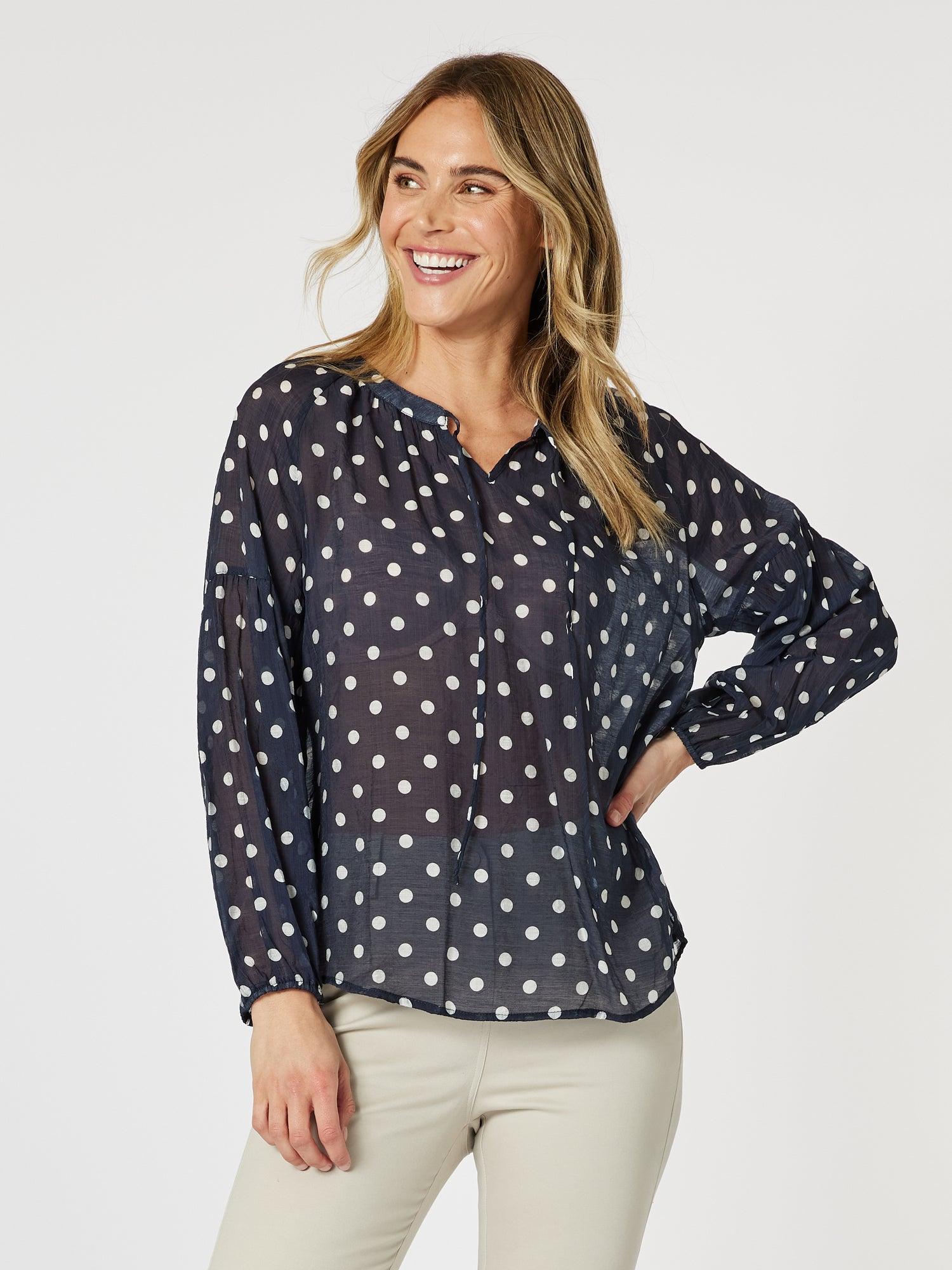 Sorrento Spot Print Sheer Blouse Navy/White