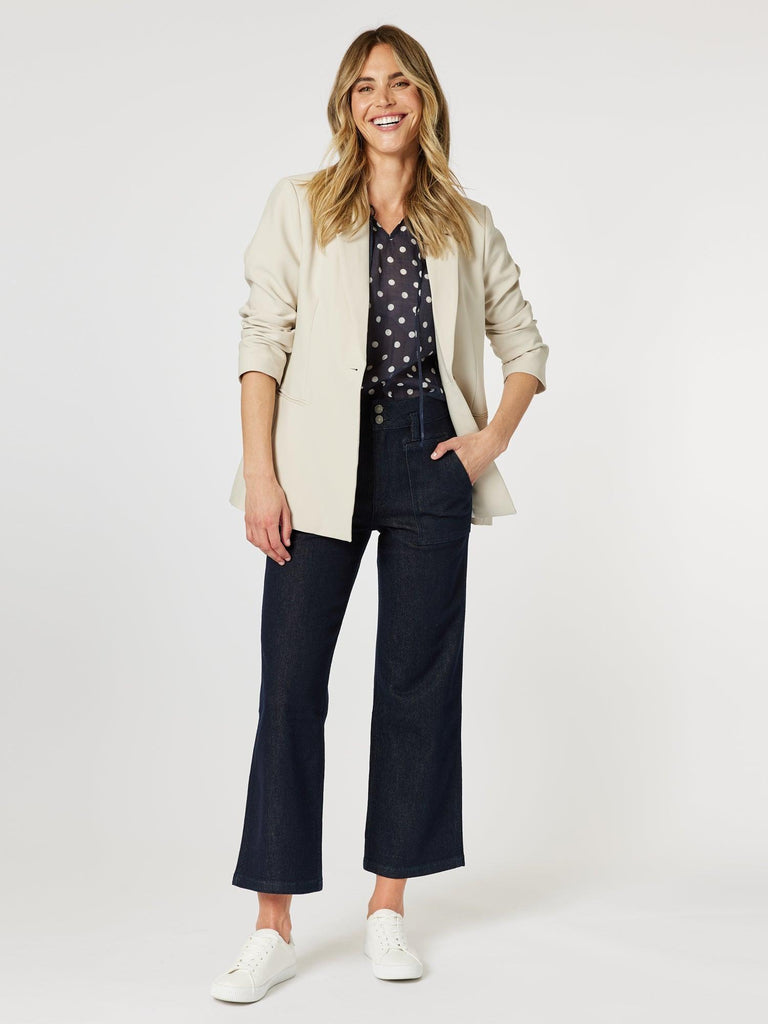 Sorrento Spot Sheer Blouse - Navy/White - RC & Co