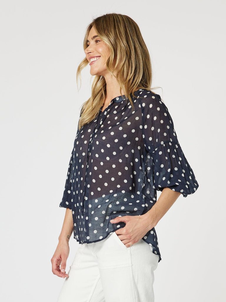 Sorrento Spot Sheer Blouse - Navy/White - RC & Co