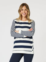 Sorrento Stripe Print Top - Navy/White