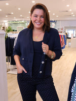 Danielle Linen Cropped Blazer - Navy