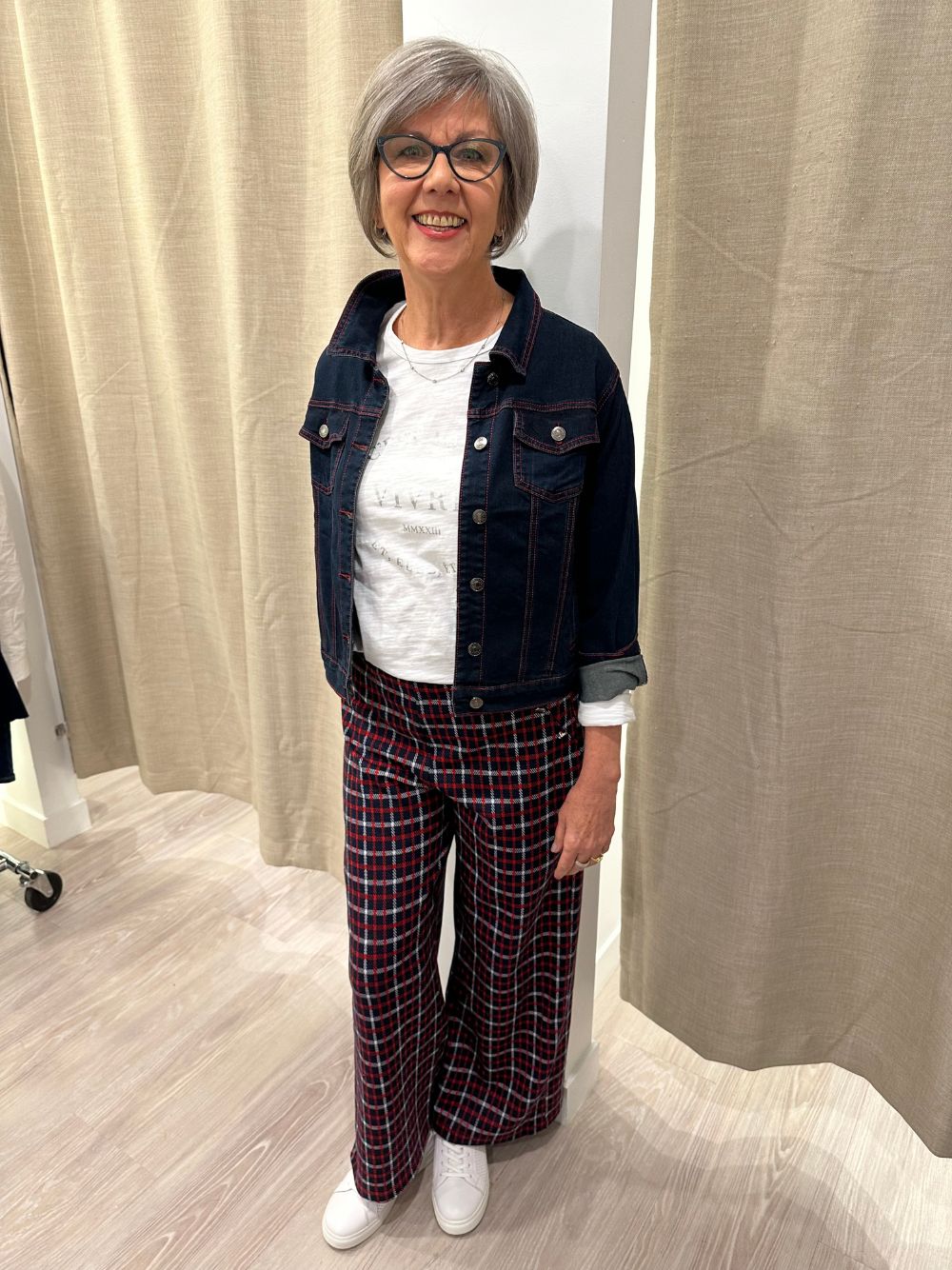 Frankie Wide Leg Check Pant - Red